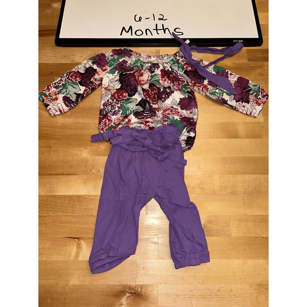 Baby Girl Floral Purple Outfit Size 6-12 Months